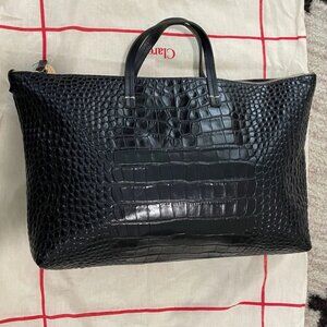 Clare V. Black Croc Attache Tote